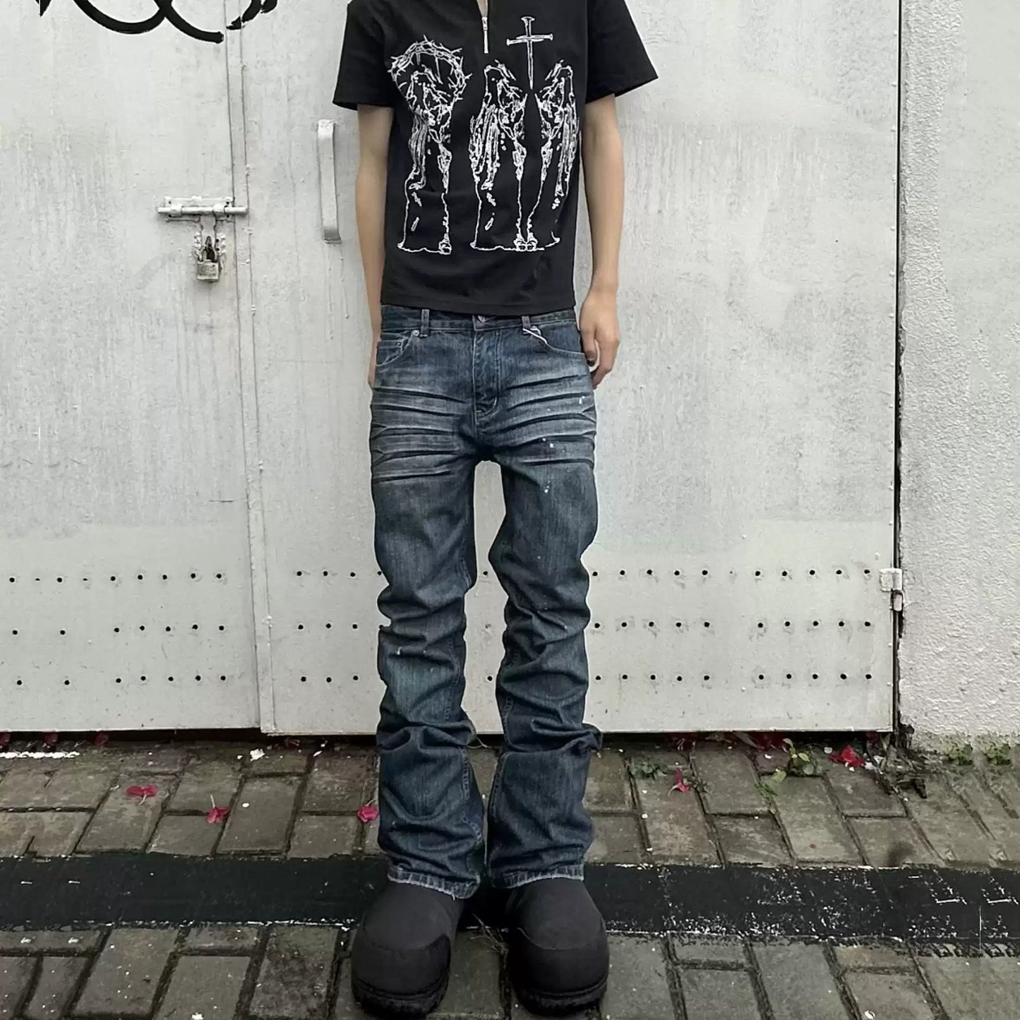 Distressed Slightly Flared Slim-fit Denim Jeans