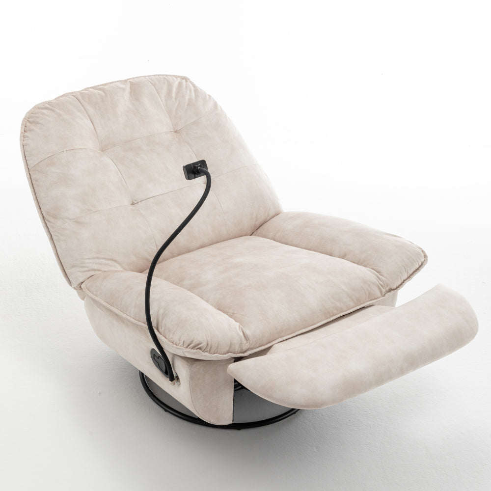 Ivory Gold-Stamped Velvet Recliner – Swivel Glider, 150° Recline & Detachable Phone Holder