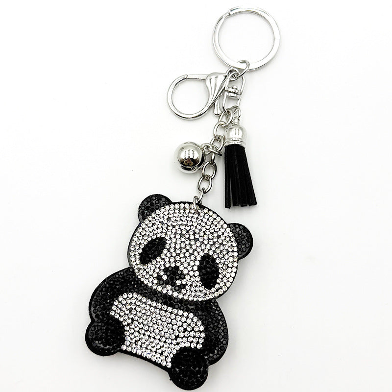 Diamond-Encrusted Panda Keychain With Tassel Metal Pendant