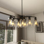 6/9-Light Modern Farmhouse Chandelier | Black, Chrome or Gold with Clear Glass Shades — Adjustable Height, Dimmable, Dining Room & Kitchen Island