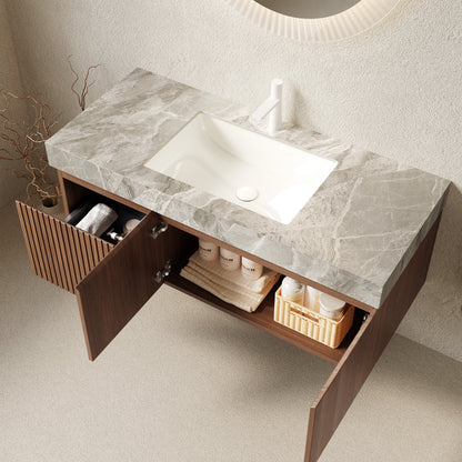 48' Bathroom Vanity with Sink, Floating Plywood Cabinet Light Gray Sintered Stone Top