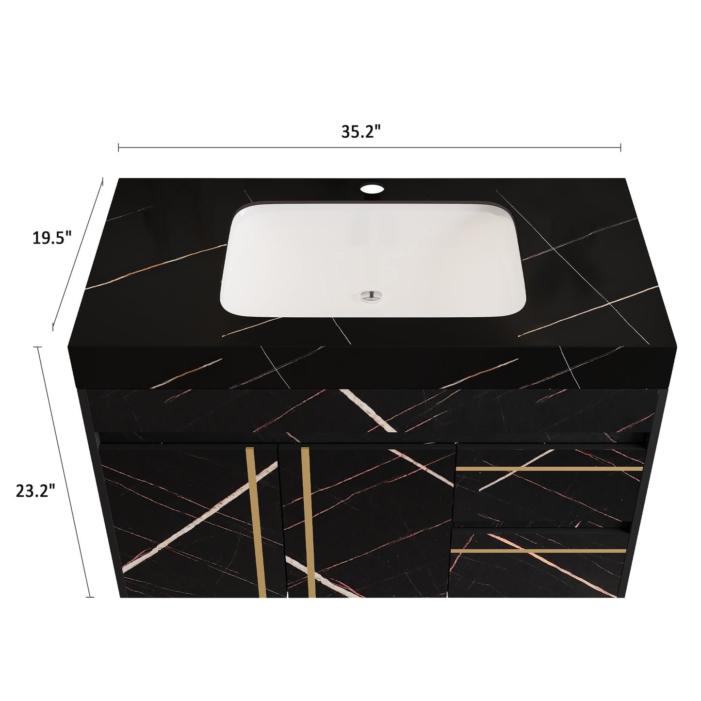 35.2 in Floating Bathroom Vanity with Sink and Faux Marble Top