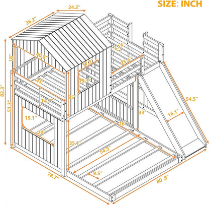 Twin Over Full Bunk Bed With Slide With Guardrails White