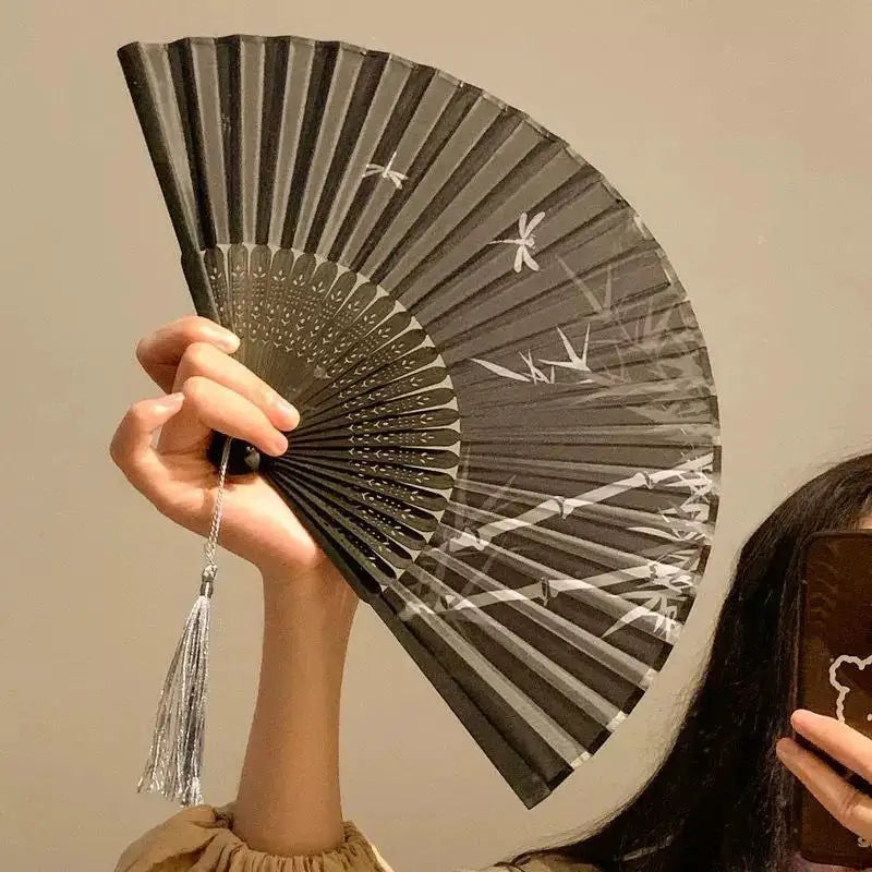Portable Hand Fold Fan New Chinese Style Dance Props Retro Shell Fan Woman Men Bamboo Wood Silk Flower Folding Fan
