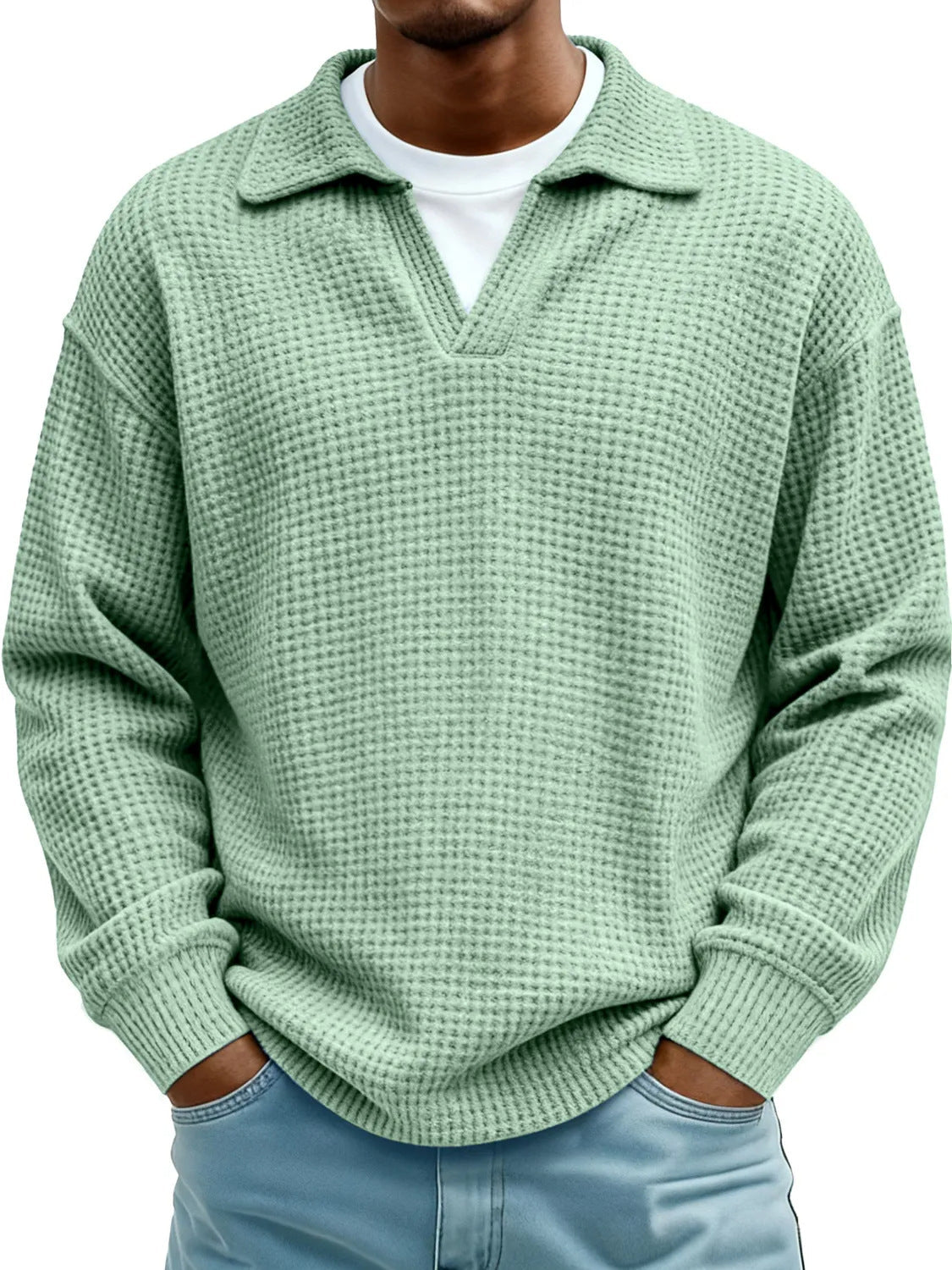 Waffle-Paneled Polo Shirt Mens Lapel Knitwear