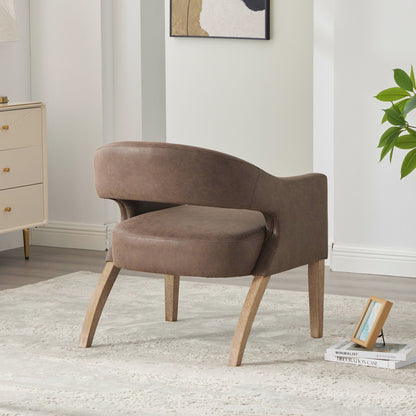 Upholstered Open Back Armchair With Weathered Rubberwood Legs