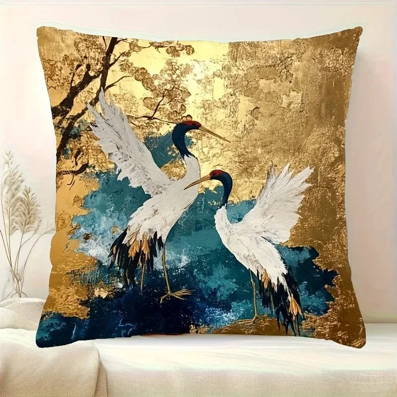 Elegant Oriental Crane Bird Pillowcase 2D Flat Printed