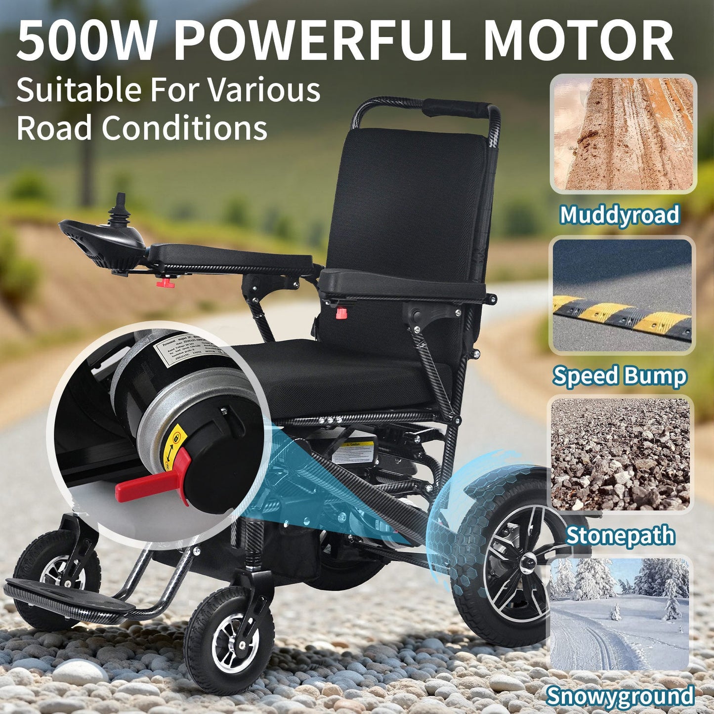 Wheelchair Electric Foldable Aluminum Dual Battery Black 41x24x39 In