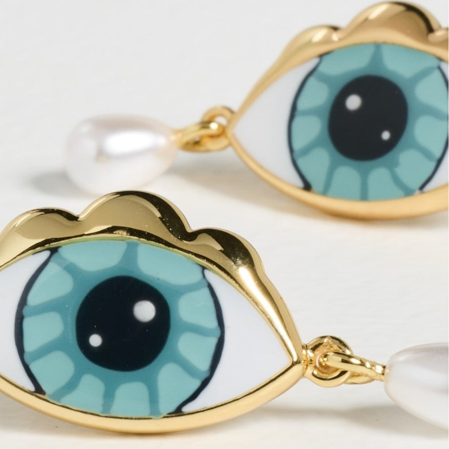 Stainless Steel Blue-eyed Pearl Earrings