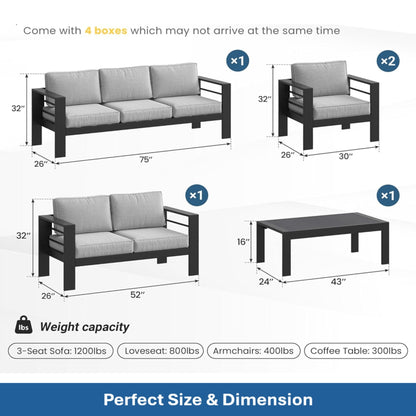 Outdoor Patio Set Aluminum Black Light Gray Olefin 5 Piece Seats 7