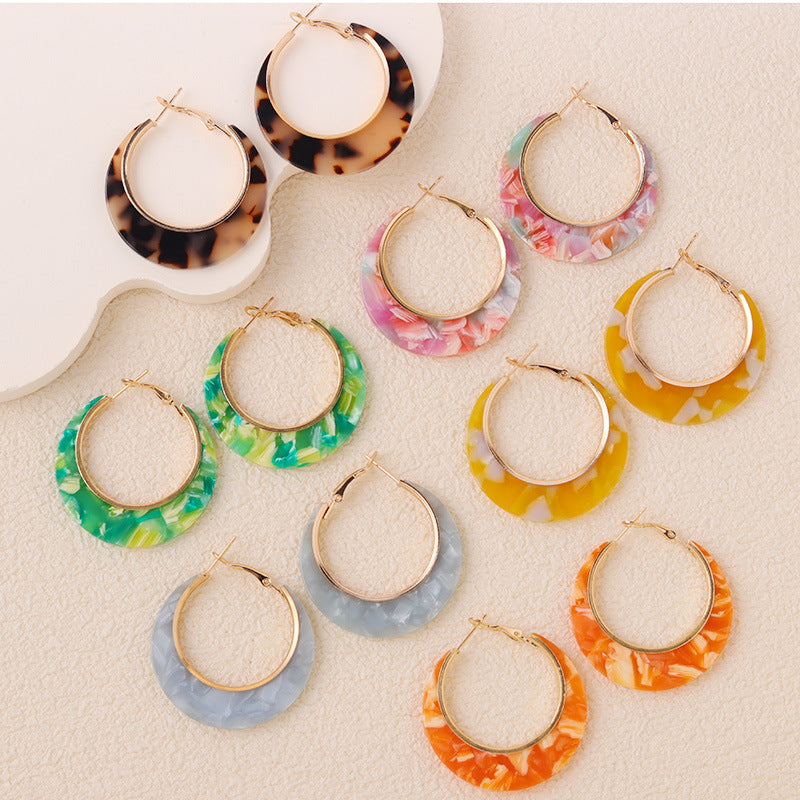 Designer Inspired Color Block Acetate Wide C Acrylic Stud Earrings