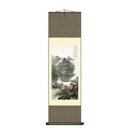 Exquisite Silk Landscape Scroll – Mountain & Water Wall Hanging “Huashan”