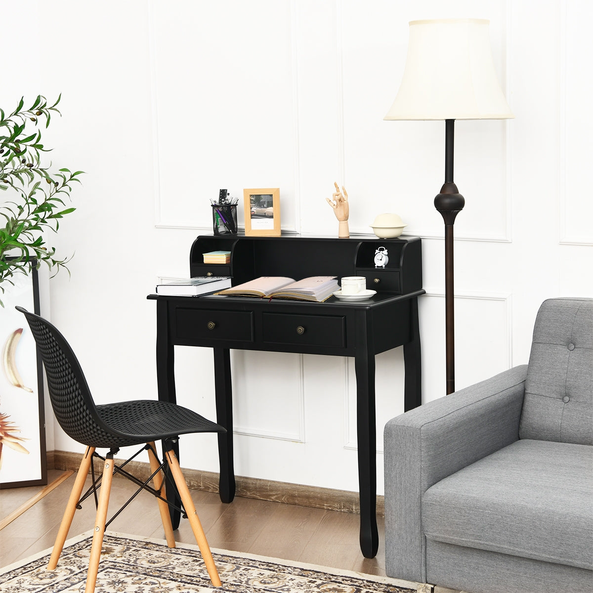 Writing Desk 2-Tier Vanity Desk Computer Desk with 4 Drawers