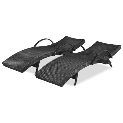 2-Piece Wicker Chaise Lounge Set w/ Pull-Out Table 5-Position 470lb