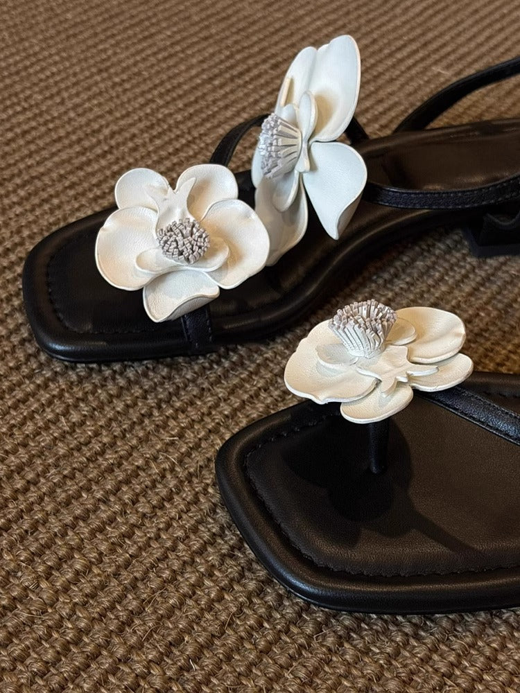 Women's French Floral One-Strap Sandals, New Arrival For Spring & Summer, Fairy Style Soft Leather Open Toe Beach Sandals