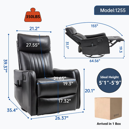 Recliner Chair Swivel Rocker Faux Leather Black Heat Massage