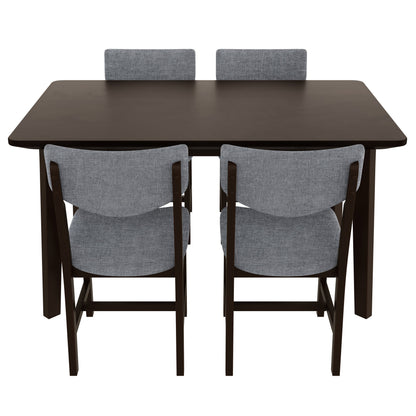 Rustic 5-Piece Dining Set - 1 Solid Wood Table + 4 Upholstered Chairs,