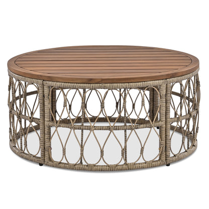 Outdoor Patio Set Wicker Boho Beige Cushion Oval Acacia Table 4 Piece