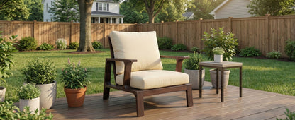 Outdoor Accent Chair Acacia Wood Dark Brown Beige Cushion 27.6in