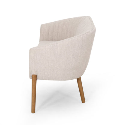 Loveseat Mid-Century Modern Channel Stitched Fabric Beige Rubberwood Legs 55 In