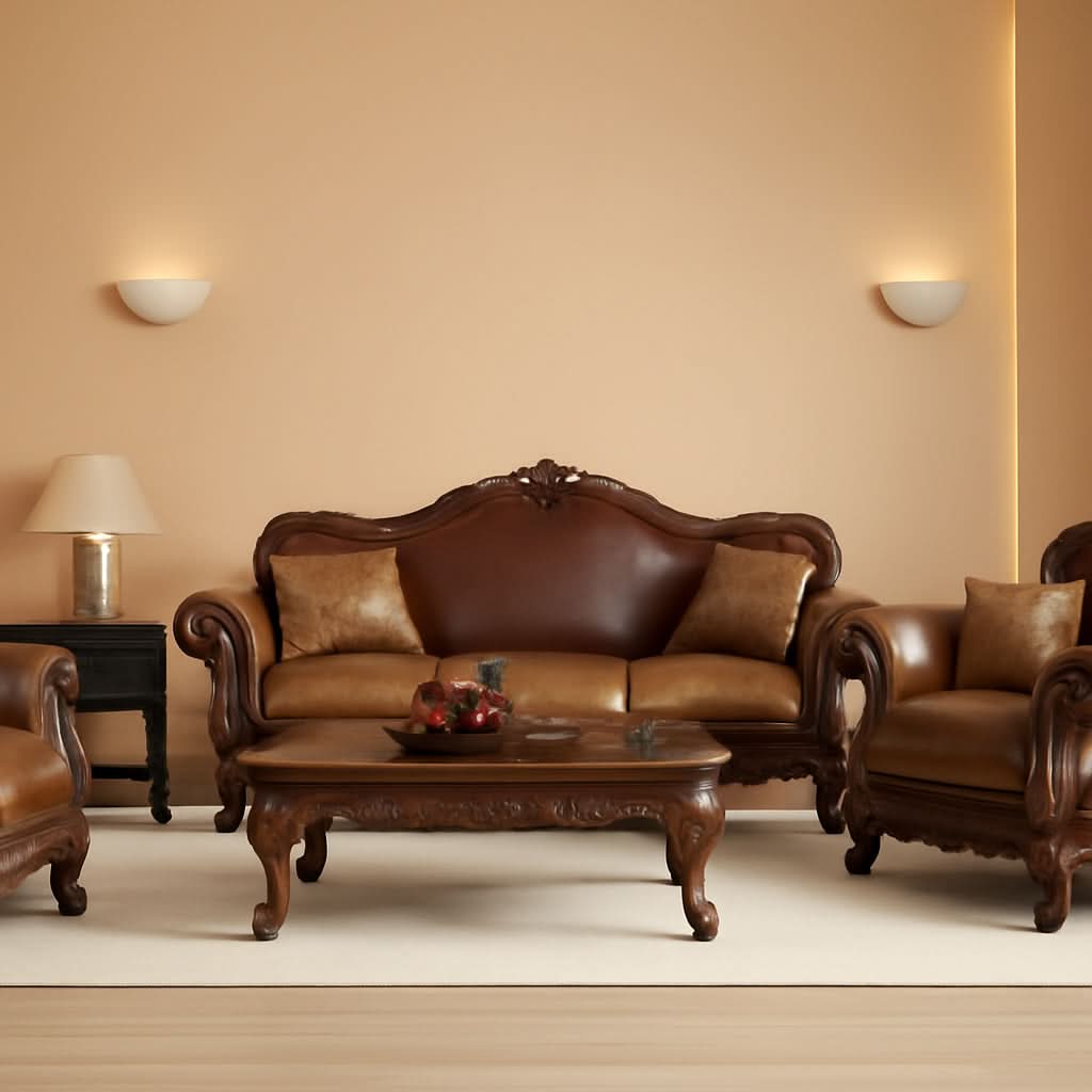 Three-Piece Living Room Set Cherry Oak Sofa Loveseat Chair