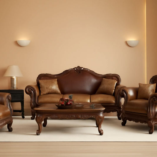 Three-Piece Living Room Set Cherry Oak Sofa Loveseat Chair