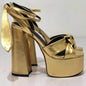 Colorblock Plus Size Catwalk Sandals Bow Love Chunky Heels