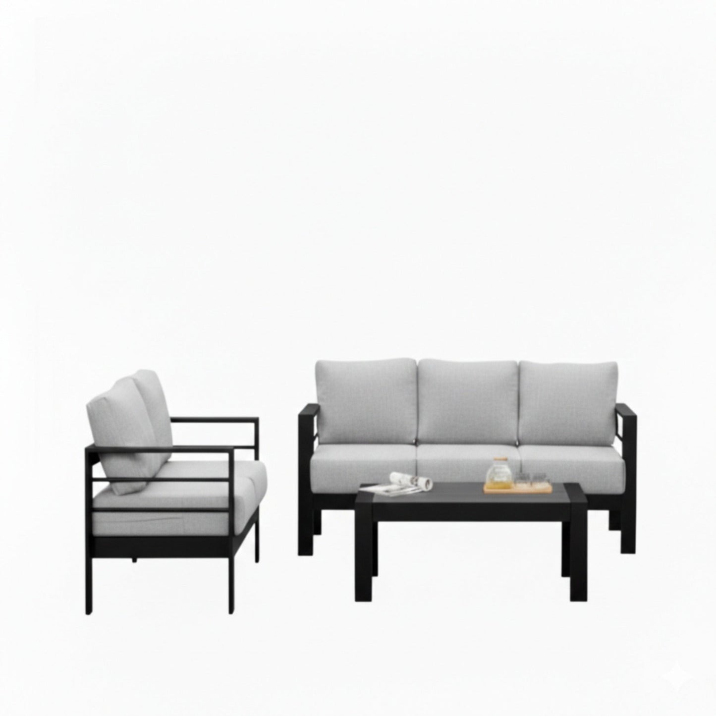 3 Piece Outdoor Patio Set Aluminum Black Gray Cushions