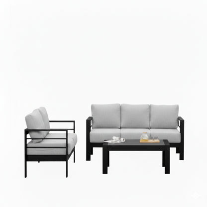 3 Piece Outdoor Patio Set Aluminum Black Gray Cushions