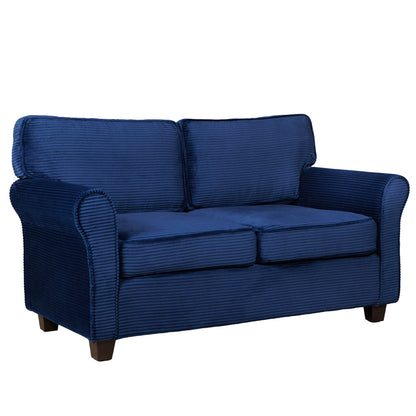 Loveseat Modern Corduroy Blue Removable Cushions Padded Arms 57 In 375 LB