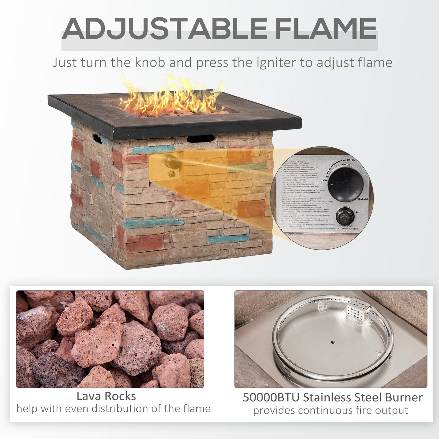 32 Inch Outdoor Propane Gas Fire Pit Table, 50,000 BTU Auto-Ignition Square