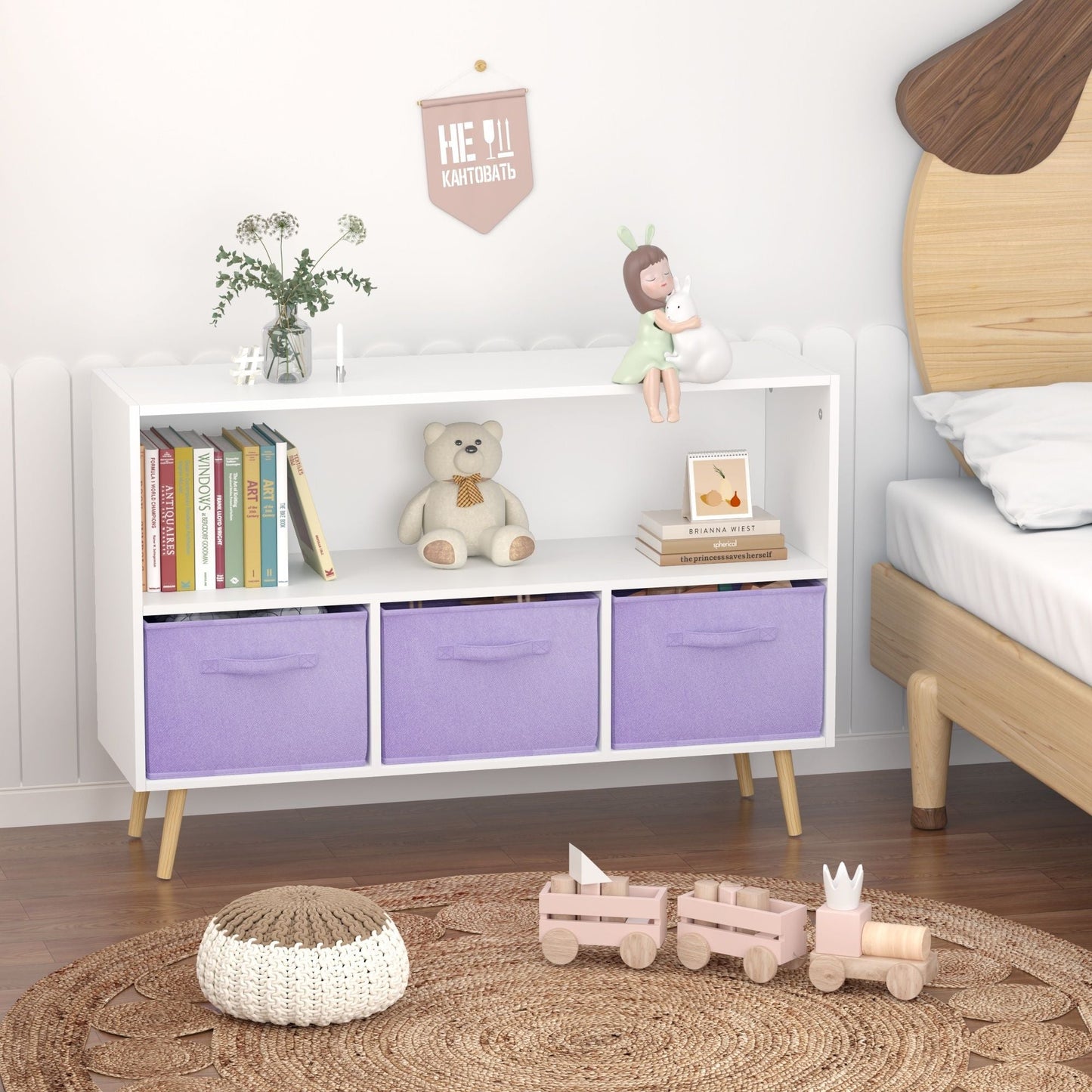 Bookcase With Collapsible Drawers, Book Display Organizer