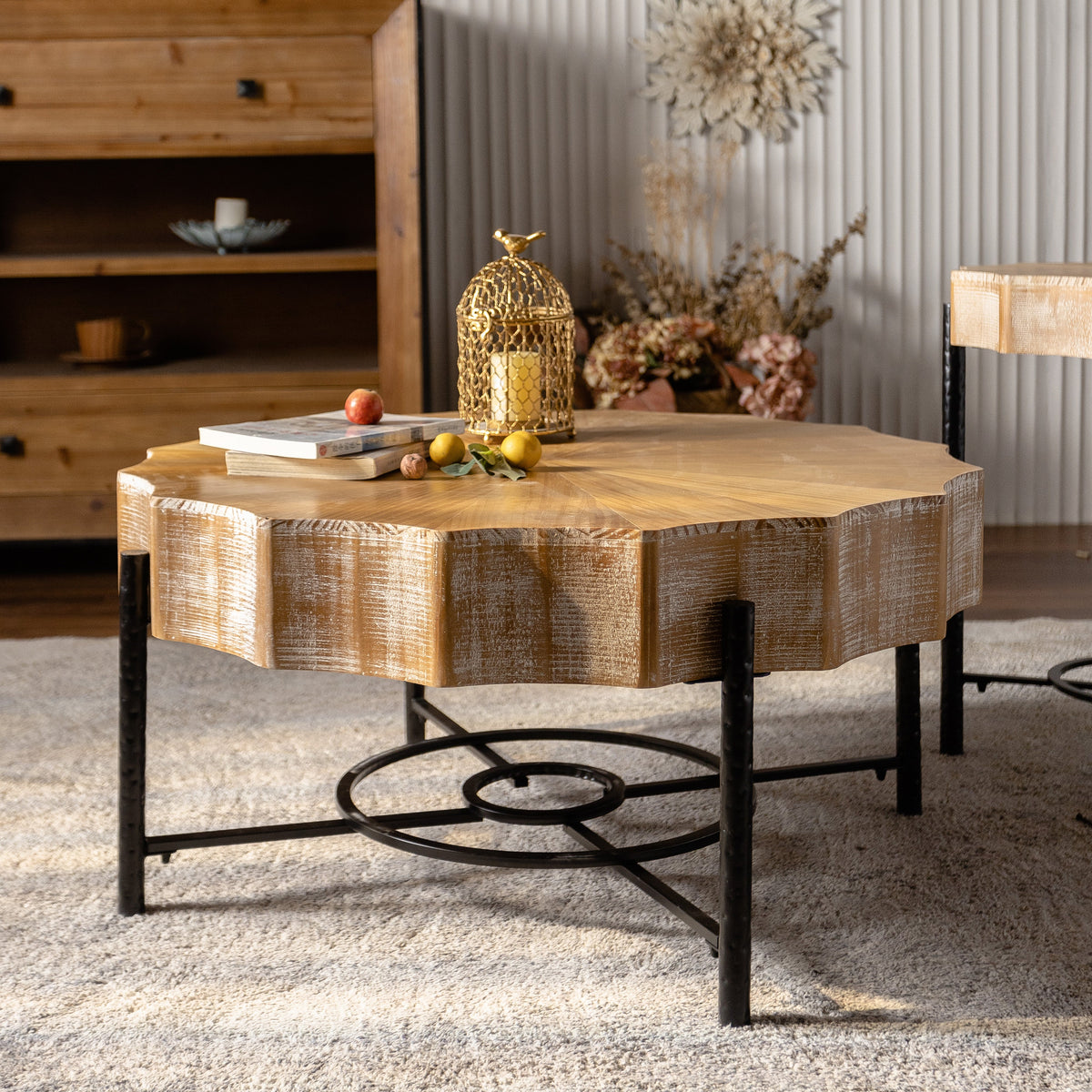 31.5 "Vintage Patchwork Lace Shape Coffee Table Cedar Coffee Table Set (Set of 2)