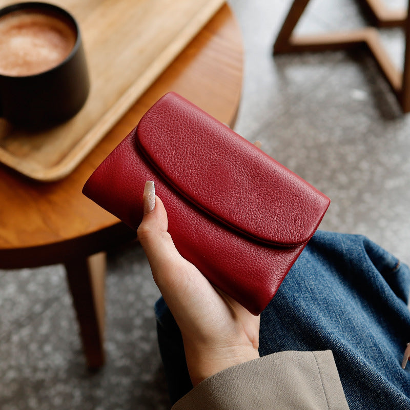 Genuine Leather Womens Short Wallet Card Holder With Multiple Card Slots