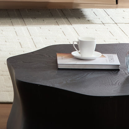 Black Petal Coffee Table, Fiberglass with Birch Wood Grain Veneer, Living Room