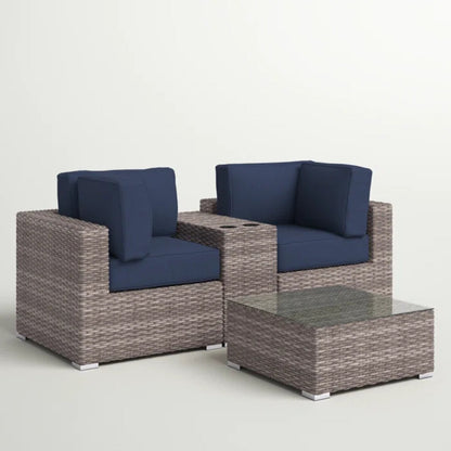 Outdoor Loveseat Set 2-Seat Wicker Gray Cupholder