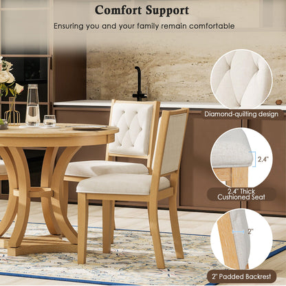 5-Piece Retro Functional Dining Table Set Extendable Round Table and 4