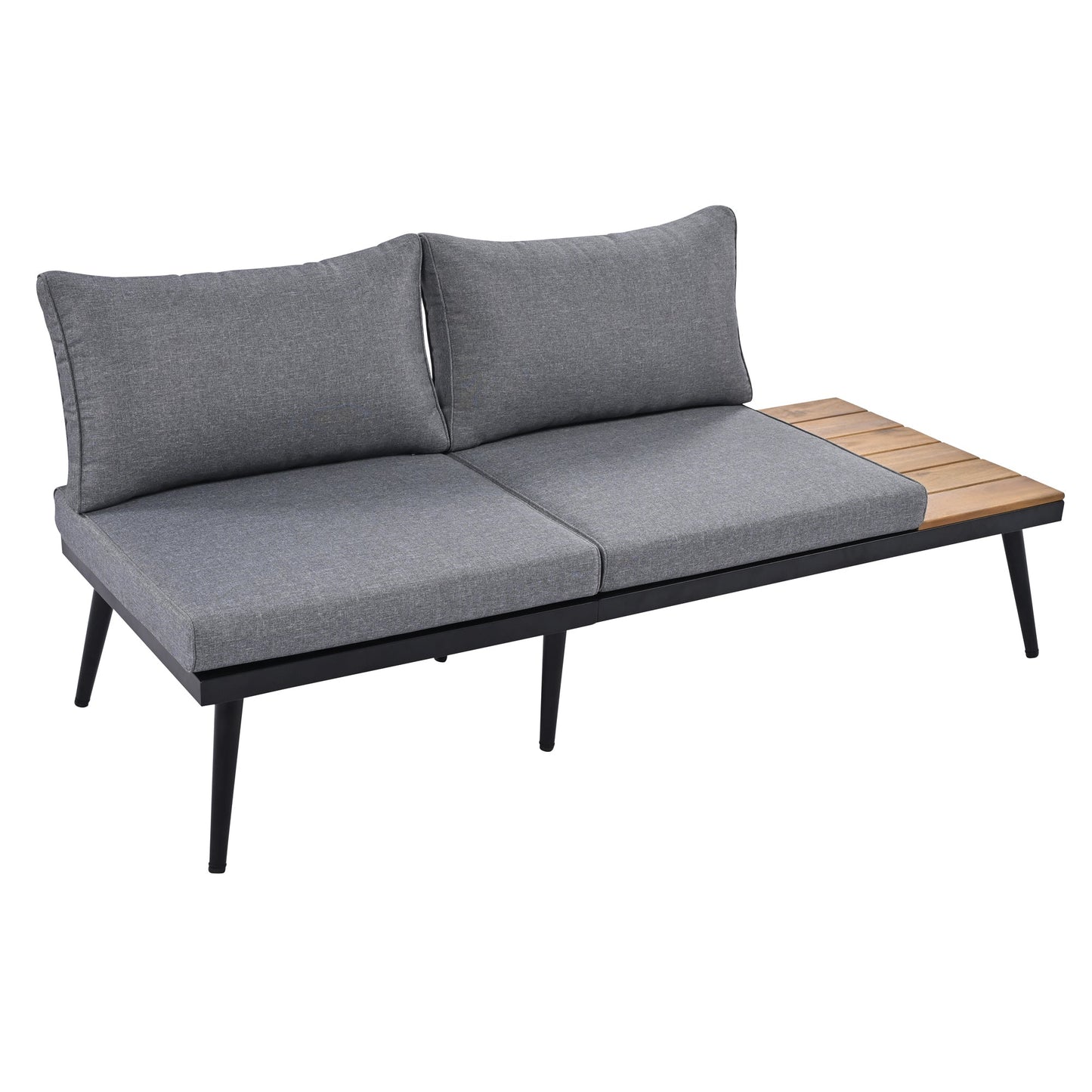 Outdoor Sectional Set Acacia Wood Steel Gray with Nesting Tables