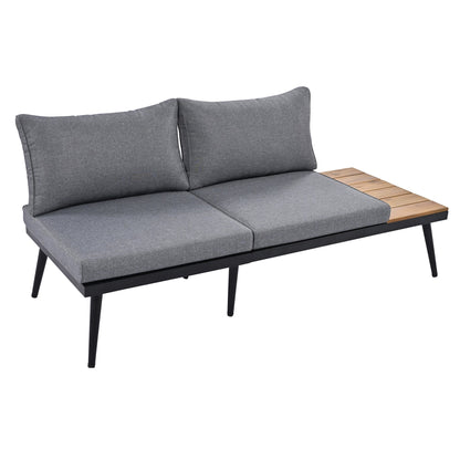 Outdoor Sectional Set Acacia Wood Steel Gray with Nesting Tables