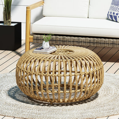 OTTAWA Coffee Table-Bohemian Faux Rattan Weave Accent Table for Indoor Outdoor