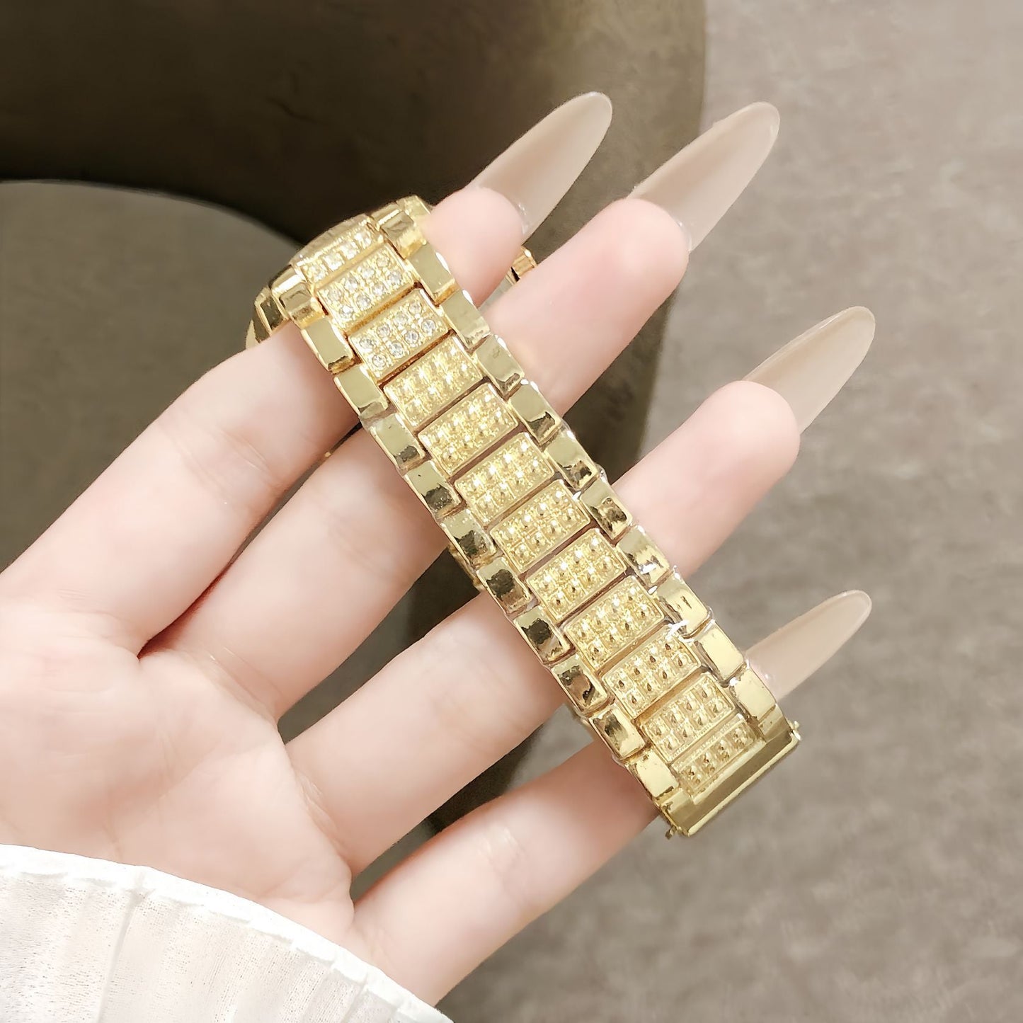 New CONTENA Fully Diamond-encrusted Gold Womens Watch