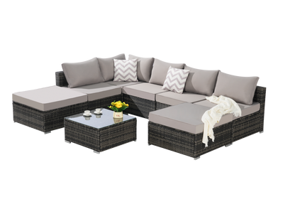 Outdoor Sectional Set PE Rattan 8 Piece Light Gray
