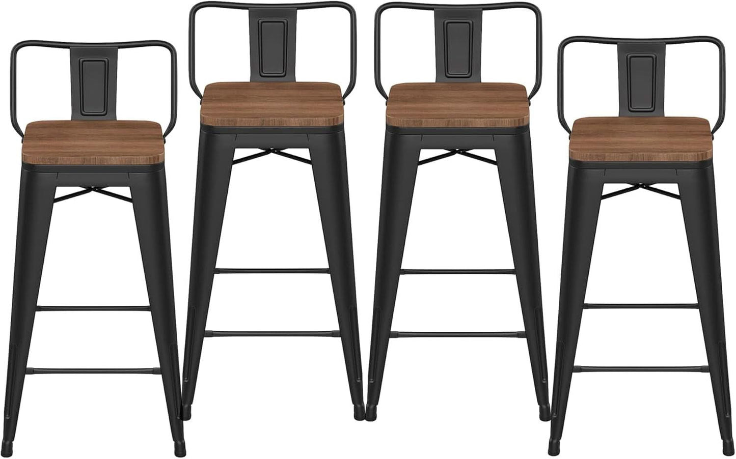 30 Inch Low Back Metal Barstools With Wooden Seat