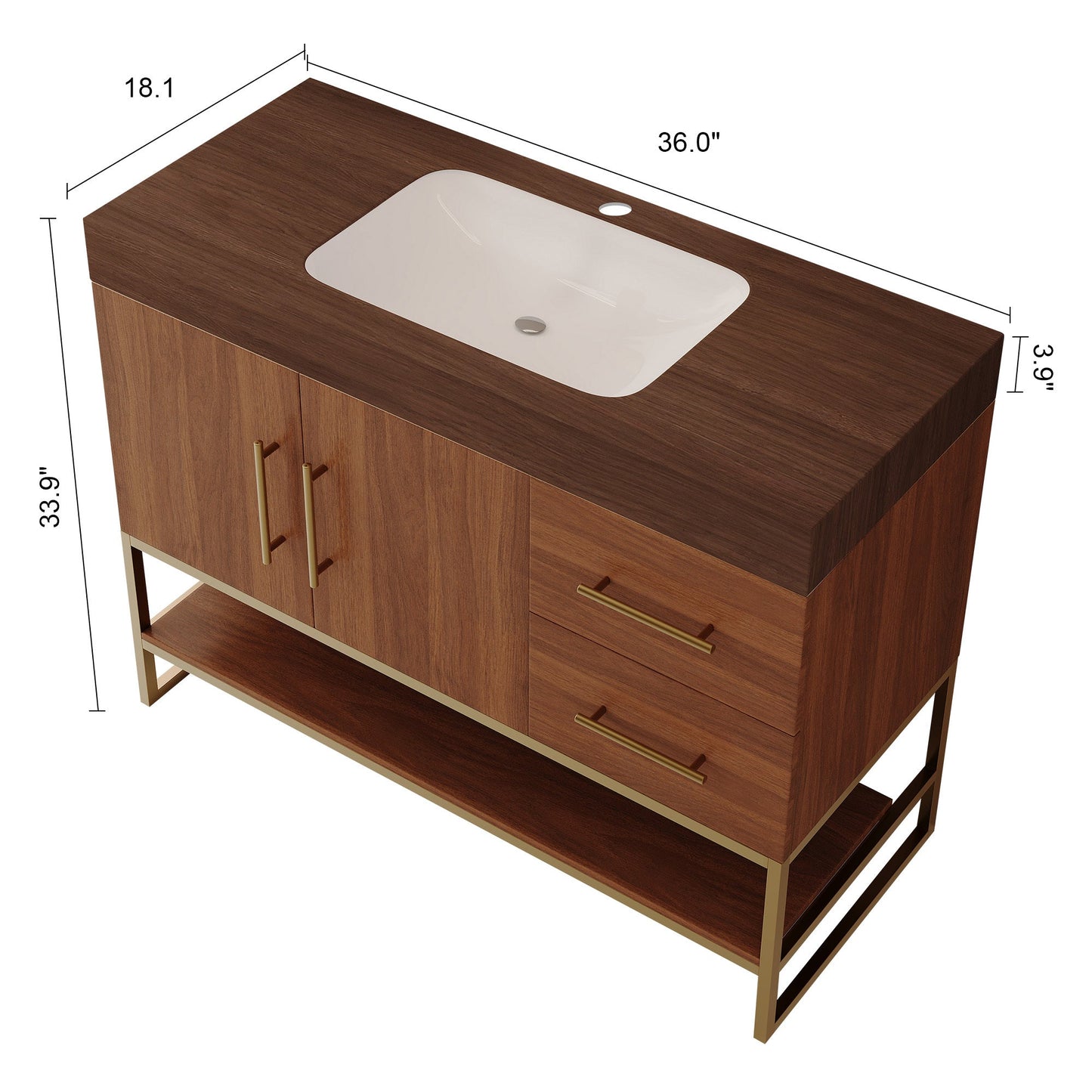 36' Modern Free-Standing Bathroom Vanity with Seamless Ceramic Sink & Sintered Stone Top