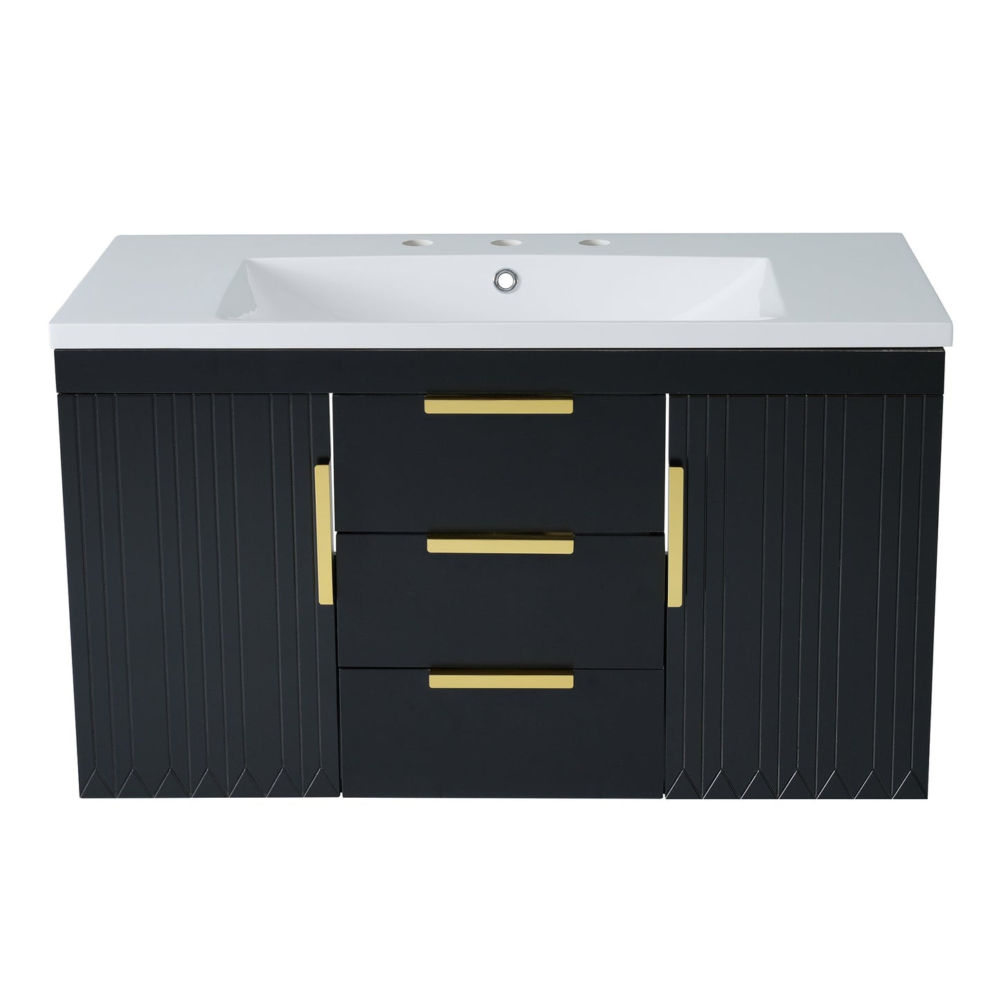 36'' Wall Mounted Bathroom Vanity with Resin Sink and 2 Drawers