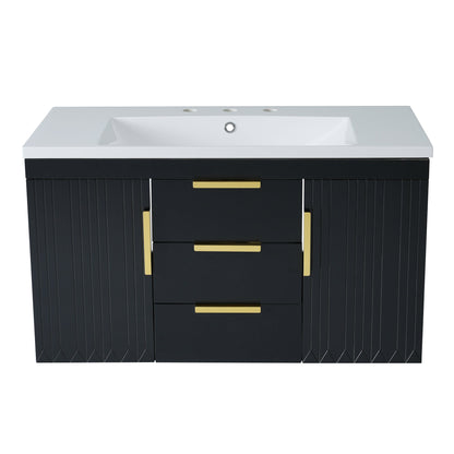 36'' Wall Mounted Bathroom Vanity with Resin Sink and 2 Drawers