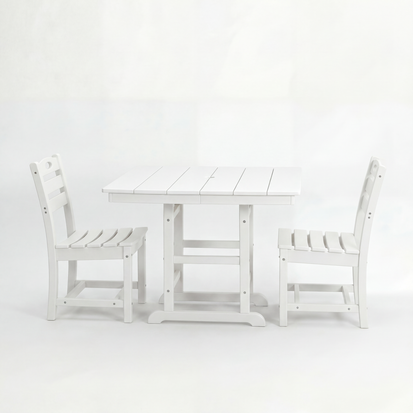 Outdoor Patio Dining Set HDPE White 3 Piece Square Table 2 Chairs Seats 2