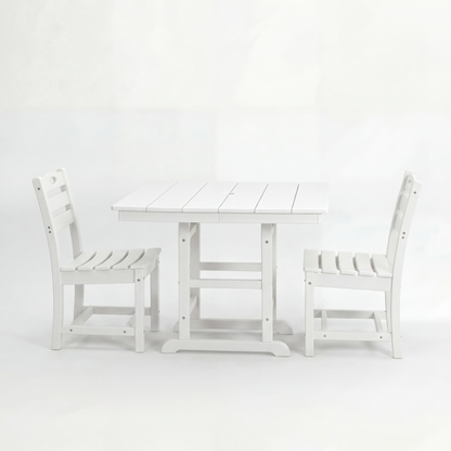 Outdoor Patio Dining Set HDPE White 3 Piece Square Table 2 Chairs Seats 2