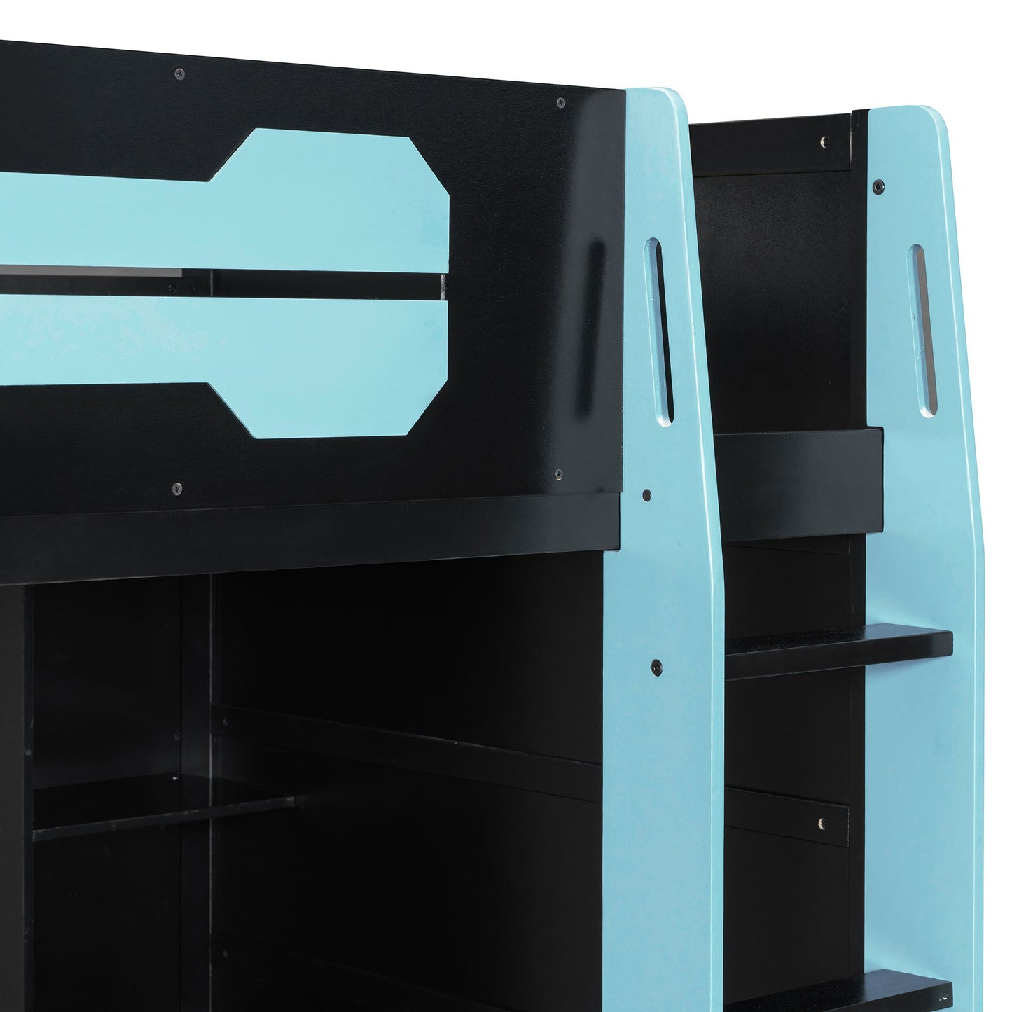 Twin Size Wood Loft Bed with Desk, Multi-storage Shelves and RGB Light, Cloud