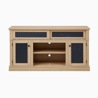 TV Stand Farmhouse Light Oak MDF Embossed Doors 3-Shelf Fits 65 In TV 58.27 In